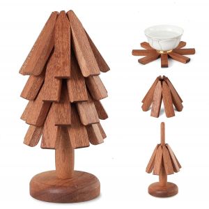 Subzonal-Dessous De Plat Bois, Ensemble De Dessous De Plats Avec 4 Sous Plat + 1 Support, Dessous De Plat Pliable, Sous Plat De Table Pour Po&ecirc;les, Casseroles, Couverts Et Tasses (20cm) - Neuf