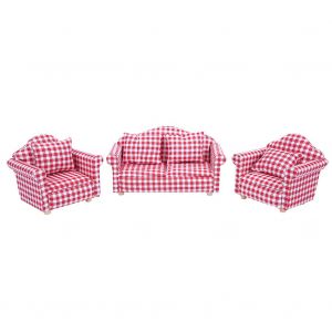 Ensemble De Coussins De Canape A Carreaux Pour Maison De Poupee Miniature 1:12, Accessoires De Meubles De Chambre, Jouet - Neuf