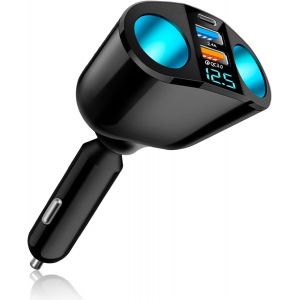 JGD-Double Allume Cigare, 12v Double Allume Cigare Voiture, 20w DoubleAllume Cigare, 2.4a+qc3.0+pd avec Voltm&egrave;tre LED Charge Rapide, Allume CigareDouble pour T&eacute;l&eacute;phone, Tablette, GPS, Cam&eacute;ra - Neuf