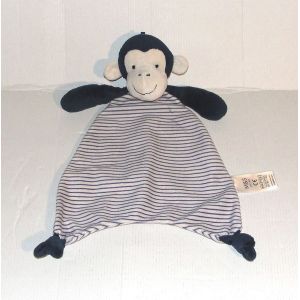 doudou plat singe bleu marine ray&eacute; blanc cr&egrave;me M&S MARK & SPENCER 32cm - Neuf