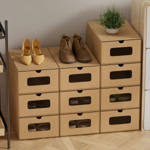 20X Bo&icirc;te &agrave; chaussures Empilable Papier boites cubes rangement &agrave; chaussures avec tiroir 35 cm x 23 cm x 13 cm Marron - Neuf