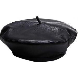 Cuir Pu Pour Femmes Béret Noir Français Bonnet Décontracté Bonnet - Neuf