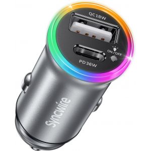 Eryi-Adaptateur De Chargeur De Voiture Usb-C 54w 2-Port [Pd36w+Qc18w] [Interrupteur Lumineux] [Corps En Métal] Chargeur Rapide Us[2315] - Neuf