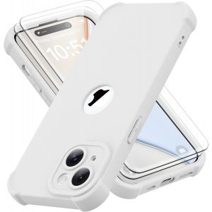 Kal-Coque Pour Iphone 15 Plus + 2 Pièces Verre Trempé Protection Écran, Antichoc Souple Silicone Tpu Arrière Rigide Pc Avant Housse De Protection Pour Iphone 15 Plus Case 6,7"" Blanc - Neuf