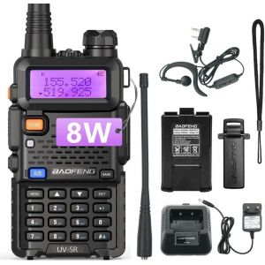 Uv-5R 8W Walkie Talkie Haute Puissance Fm Radio 128 Canaux Radio Communication Transmetteur-R&eacute;cepteur Avec &Eacute;couteurs Noir - Neuf