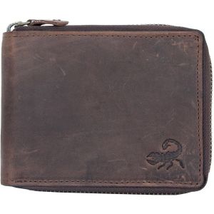 CMJAAGUR-Portefeuille Zip-Autour, En Cuir Naturel R&eacute;sistant V&eacute;ritable, Avec Scorpion[M596] - Neuf