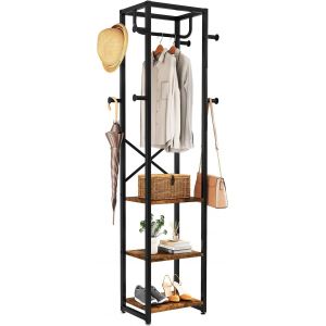 SUBZONAL-Porte Manteau, 40 X 30 X 180cm, Portant a Vetement avec 3 &eacute;tag&egrave;res,Vintage Vestiaire avec 8 Crochets, Porte-v&ecirc;tements Design Industriel, pour v&ecirc;tements, Chapeaux, Sacs, TMJ088H - Neuf