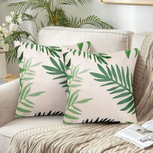 Kalanka-Housse De Coussin 40x40cm Vert Feuilles Motif Housse Coussin Polyester Taie D'oreiller Coussins De Canap&eacute; D&eacute;coratifs Pour Jardin Chaises Voiture Salon Chambre &Agrave; Coucher Bureau Maison D&eacute;cor Lo - Neuf