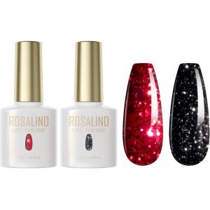 Vernis Semi Permanent Pailleté Noir Rouge Vernis À Ongle Uv Led Soak Off Gel Polish Nail Valentin Gel Manucure 15ml 2pcs - Neuf