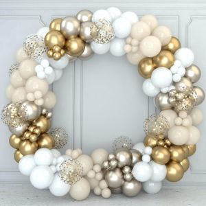 Arche Ballon Blanc Et Or,152pcs Kit Arche Ballon Beige Et Blanc Creme,Arche Ballons Anniversaire,Arche De Ballon Doré Blanc Pour Decoration Mariage Boheme Anniversaire Gender Reveal Baby Shower - Neuf