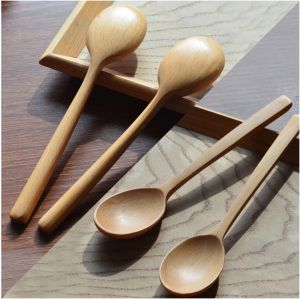 Kal-Cuillere En Bois, 4 Pcs 18cm Cuillère À Manche Long En Bois Cuillère À Vaisselle En Bois Cuillère À Manger Cuillère De Table Style Japonais Vaisselle De Cuisine En Bois Mélange Mélanger - Neuf