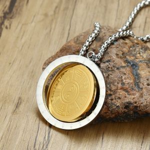 Collier Talisman Religieux Pour Homme, Pendentif Rotatif Tai Chi Yin Yang Bagua, Diagramme Des Huit - Neuf
