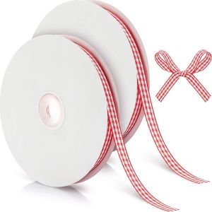 100 Mètres De Ruban Vichy 3/8 Pouces De Large Artisanat Ruban À Carreaux Artisanat Ruban Gâteau De Noël Emballage De Cadeaux De Ruban Pour Les Cheveux, 2 Rouleaux (Rouge) - Neuf