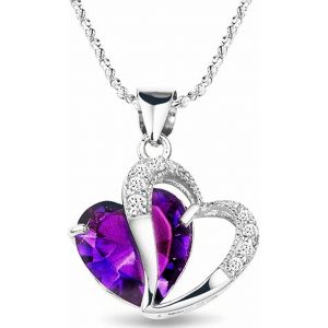 Kales-Et40 Collier Avec Pendentif En Forme De Coeur Violet Et Cristaux Swarovski - Neuf