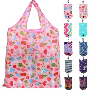 SJZG-10Pcs Sac Courses Pliable Tote Bag Shoppingbags Fourre-Tout D'Epicerie R&eacute;utilisable En Polyester L&eacute;gers Portables - Neuf