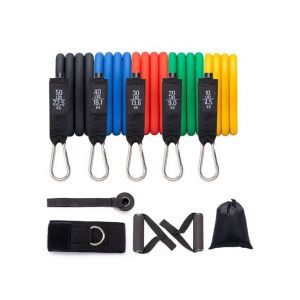 Lot De 11 Bandes De R&eacute;sistance Antid&eacute;rapantes En Latex Pour Entra&icirc;nements Polyvalents - Comprend Des Poign&eacute;es, Des Sangles Pour Les Pieds, Une Boucle De Porte Et Un Sac De Rangement. - Neuf