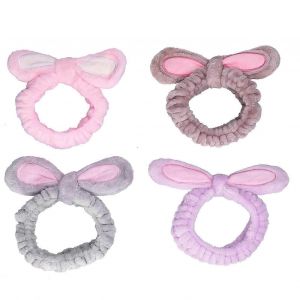 4pcs Maquillage Bandeau Élastique Oreilles De Lapin Douche Spa Bandeaux Lapin Oreille Tête Wraps Accessoires Pour Laver Le Visage - Neuf