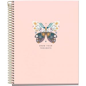 Eryi-Mr46597 - Cahier A5 Recyclé - Quadrillage 5 Mm - 120 Feuilles - 4 Bandes De Couleur - Spirale - Collection Sweet Butterflies - Papillon Rose - Neuf