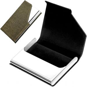 KALANKA-Porte Carte de Visite, Etui Carte de Visite Acier Inoxydable, Porte Carte Cuir, Étui Cartes de Visite Professionnel avec Fermeture Magnétique, pour Carte de Visite, Carte de Crédit (Bronze) - Neuf