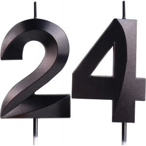 Sansh-Noir Bougies D'anniversaire En Forme De Chiffre 24, 3d Bougies Noir Décoration De Gâteau,Décoration De Gâteau Pour Fête D'anniversaire, Mariage,Bougie D'anniversaire Pour Gâteau - Neuf