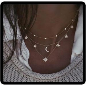 Kal-Couches Étoiles Et Lune Colliers Ras Du Cou Or Mode Croissant Cristal Pendentif Collier Chaîne Bijoux Réglables Pour Femmes Et Filles - Neuf