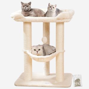 Arbre À Chat Tour De 71 Cm, Grand Griffoir Avec Grand Lit Pour Grands Félins, Griffoir En Sisal Avec Perchoir Moelleux Et Hamac, Support Stable Pour Chat, Housse Amovible, Beige - Neuf