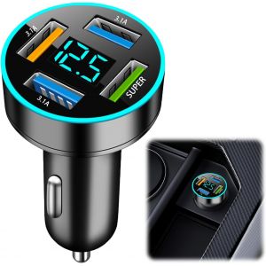 Allume Cigare USB,4 Ports 66W Chargeur Voiture,Prise Charge Rapide Chargeur Voiture avec LED Voltm&egrave;tre,Alumencigare USB C Tel&eacute;fonos Inteligentes - Neuf