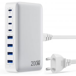JGD-200W Chargeur USB C, Chargeur Rapide avec GaN III Tech, 8 Ports PD QC PPS Prise Multiple, 65W Adaptateur Chargeur Laptop Compatible avec MacBook Pro/Air Laptop, iPhone, iPad Pro, Galaxy, SteamDec - Neuf