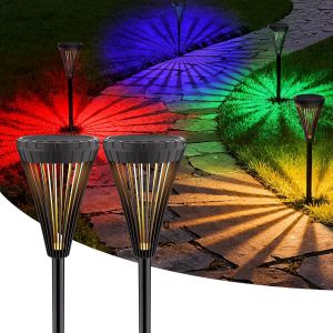 Lampe Solaire Exterieur Jardin, Rgb Et Lumi&egrave;re Chaude, Ip65 &Eacute;tanche Spot Solaire Exterieur Puissant, 2 En 1 Lumiere Solaire Exterieur Pour &Eacute;clairage Jardin, D&eacute;coration F&ecirc;te, Halloween, No&euml;l, Pack 2 - Neuf