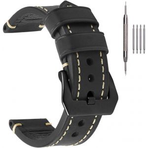 Kal-Bracelets De Montre En Cuir Épais Pour Hommes, Bracelets De Montre En Cuir Ciré À L'huile De Cheval Fou 20mm 22mm 24mm 26mm Plus De Couleurs - Neuf