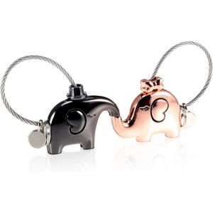 Dww-2 paire de porte-clés, Pendentif détachable de la chaîne d'éléphants porte clés pour les amoureux des couples Valentines cadeau Porte-clés en alliage de zinc brillant, Noir et or rose - Neuf