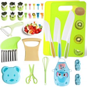 Lot de 30 couteaux de cuisine pour enfant avec planche &agrave; d&eacute;couper,coupe-vague,couteau Montessori pour enfants &agrave; partir de 2,3,4,5,6 ans - Neuf
