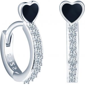 Kal-Boucles D'oreilles Huggie Noires En Argent 925 Avec Zircone Cubique - Petites Boucles D'oreilles Hypoallerg&eacute;niques Pour Femmes Et Filles - Pour Dormir Et Cartilage, Argent Sterling, Zircone - Neuf