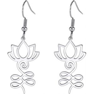Kal-Boucles D'oreilles Lotus Om Pour Femmes En Acier Inoxydable Symbole Spirituel Om Boucles D'oreilles Pendantes Fleur De Lotus Bijoux De Yoga Cadeau D'inspiration - Neuf