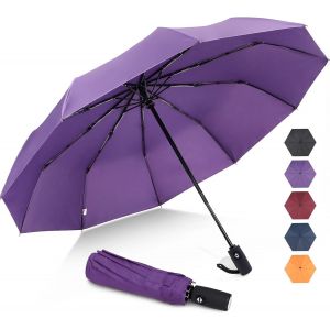 CAP-Parapluie Pliant Resistant au Vent,Mini Noir Parapluies Compact Automatique pour Homme Femme,10 Côtes Petit Umbrella Paraplui de Poche Solide Anti Tempete - Neuf