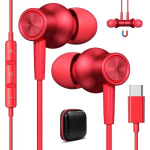 Loc-Écouteurs Usb C Pour Galaxy A55 A35 A16 5G A54 A34 Samsung S24 S23,Intra-Auriculaires Casque Type C Avec Câble Microphone Sport Pour Iphone 16 15 Pro Ipad Air Pixel 9 8A 7 6 Xiaomi 14T 13,Rouge - Neuf