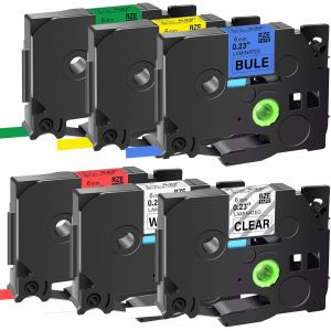 Ruban d'&eacute;tiquettes Compatible pour une utilisation &agrave; la place de Brother P-Touch TZe 6mm TZe-211 TZe-111 TZe-411 TZe-511 TZe-611 TZe-711 Tape Cassette pour marqueurs Ptouch H105 PT H110 - Neuf