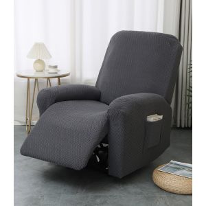 Ulteronixshop-Housse de Fauteuil Relax Inclinable Electrique, Jacquard Gris Clair Housse pour Canap&eacute; Relax, &Eacute;lastique Housse de Fauteuil Extensible 4 Pi&egrave;ces avec Poches - Neuf