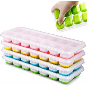 Kal-Bac À Glaçons, Lot De 4 Moule À Glaçons En Silicone Avec Couvercle, 56 Compartiments, Certifié Lfgb Et Sans Bpa, Pour Nourriture Bébé, Boissons, Whisky - Neuf