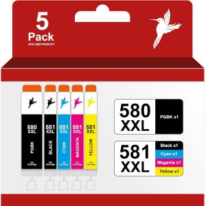ERYI-® Canon Pgi-580/Cli-581 Xxl - Lot De 5 Cartouches D'Encre De Rechange - Avec Puce Sans Pb - Compatibles Avec Les Imprimantes Canon Pixma Ts705 Ts6350 Ts8350 Tr8550 Ts6150 Ts8150 Ts9150 Ts8250 - Neuf