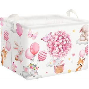 45L Corbeilles à Linge Montgolfière à Fleurs Éléphant Endormi Rose Paniers à Linge Sale Filles Pliables Rond pour Jouets Vêtements, 36x45 cm - Neuf