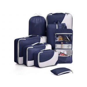 Lot de 8 sacs de rangement de voyage, cubes de compression bleus - Neuf