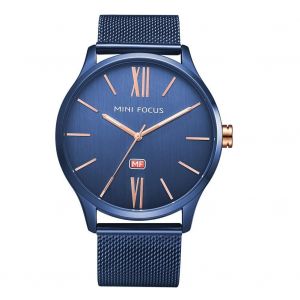 Mini Focus Élégant Simple Affaires Hommes Pochoir Bracelet Étanche Analogique Quartz Montre-Bracelet (Bleu) - Neuf