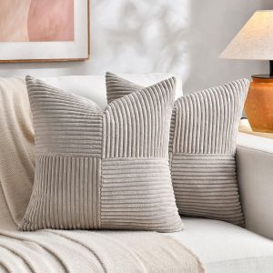 Eryi-Lot De 2 Boho Housse De Coussin 30x30 Taupe,À Motif Croisé Decoration Housses De Coussin En Velours Côtelé,Douillet Taie D'oreiller Housse Coussin Moderne Pour Canapé Chambre Chaise Lit - Neuf