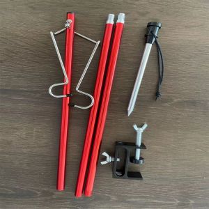 Mini Pliable Cadre Léger En Alliage D'aluminium Ultra-Léger De Plein Air De Camping Portable Table De Pique-Nique À Trois Fois Fixe Petit Poteau De Lumière Rouge - Neuf