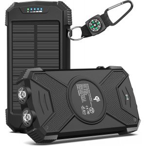 Hui-Batterie Externe Solaire Banque De Puissance 10000mah Chargeur Solaire Pour Randonnée,Chargeur Rapide Sans Fil Qi Pour Telephone,Interface Usb Compatible Avec Les Téléphones,Tablettes - Neuf