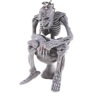 Kal-&reg; Porte-Cl&eacute;s Squelette Assis Sur Les Toilettes Avec Cigarette &iquest; Argent, Argent&eacute;, 6 Cm - Neuf