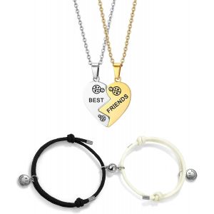 Kal-Charme Personnalit&eacute; Best Friends Amour Coeur Image Puzzle Bon Amis Acier Inoxydable Pendentif Avec Charme Emoji Smiley Couple Bracelet - Neuf
