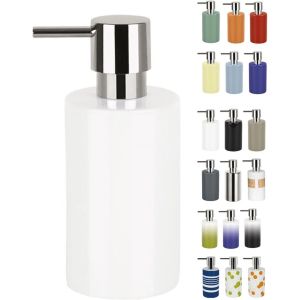 BHHBB-Distributeur de Savon Liquide u201eTubeu201c Porcelaine Distributeur de Lotion avec doseur en ABS chromé Capacité 300 ML (ØxH): 7 x 16 cm - Blanc - Neuf