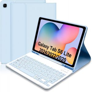 Coque Clavier Pour Samsung Galaxy Tab S6 Lite 10,4"" 2024/2022/2020, Azerty Français Étui Clavier Magnétique Bluetooth Sans Fil Etui Housse Avec Pen Holder Pour Galaxy Tab S6 Lite, Bleu (Bleu[Z604] - Neuf
